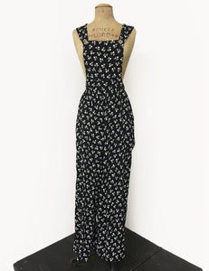 Black & White Tulip Hearts Retro Rosie 1940s Style Bib Overalls