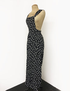 Black & White Tulip Hearts Retro Rosie 1940s Style Bib Overalls