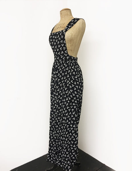 Black & White Tulip Hearts Retro Rosie 1940s Style Bib Overalls