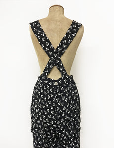 Black & White Tulip Hearts Retro Rosie 1940s Style Bib Overalls