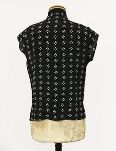 Black & White Foulard 1930s Tea Timer Button Up Blouse - FINAL SALE