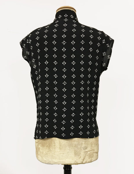 Black & White Foulard 1930s Tea Timer Button Up Blouse - FINAL SALE