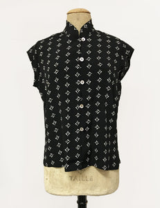Black & White Foulard 1930s Tea Timer Button Up Blouse - FINAL SALE