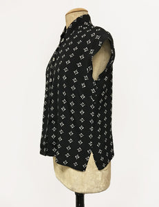 Black & White Foulard 1930s Tea Timer Button Up Blouse - FINAL SALE
