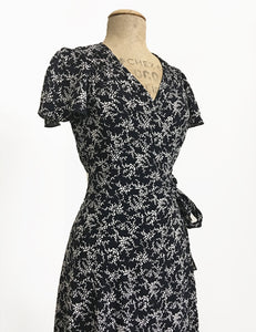 Black & White Bougainvillea Print Biasa Sweetheart Wrap Dress