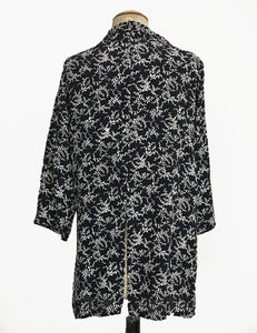 Black & White Bougainvillea Floral Flyaway Button Up Tunic Top