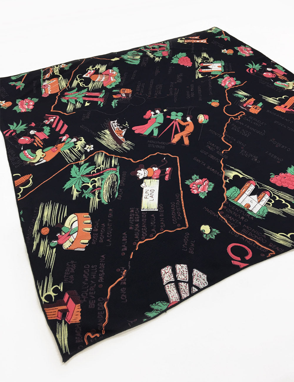 Black California Souvenir Map Print Square Hair & Neck Scarf