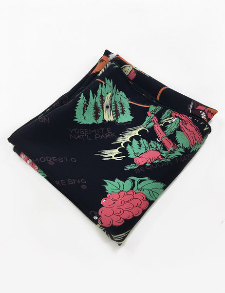 Black California Souvenir Map Print Square Hair & Neck Scarf