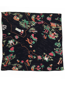 Black California Souvenir Map Print Square Hair & Neck Scarf