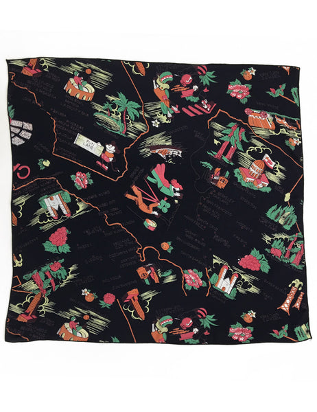 Black California Souvenir Map Print Square Hair & Neck Scarf
