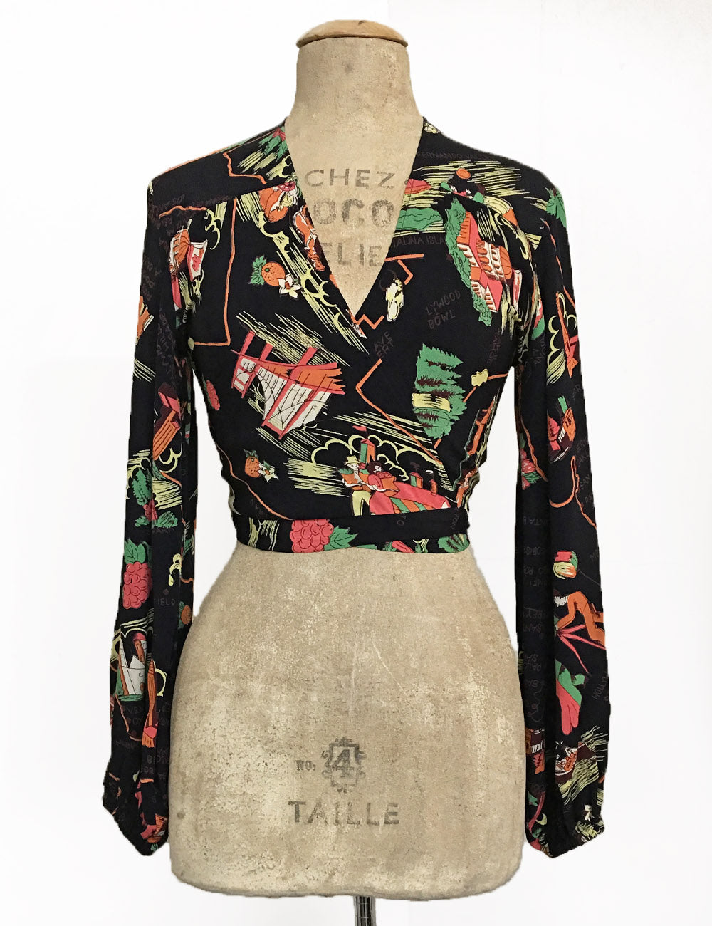 Black California Map Print Vintage Inspired Babaloo Wrap Top