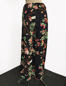 Black California Map Print 1940s High Waisted Palazzo Pants