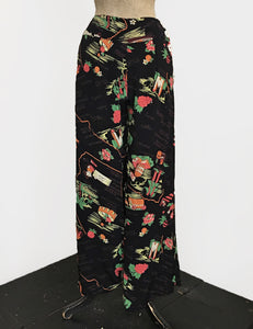 Black California Map Print 1940s High Waisted Palazzo Pants