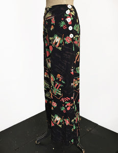 Black California Map Print 1940s High Waisted Palazzo Pants