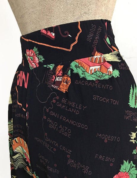 Black California Map Print High Waisted Vintage Inspired Shorts