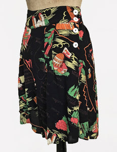 Black California Map Print High Waisted Vintage Inspired Shorts