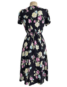 Black 1940s Candy Floral Knee Length Rita Dress