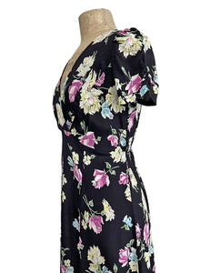 Black 1940s Candy Floral Knee Length Rita Dress
