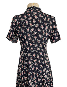 Black Corsage Floral 1940s Style Vintage Day Dress