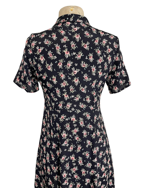 Black Corsage Floral 1940s Style Vintage Day Dress