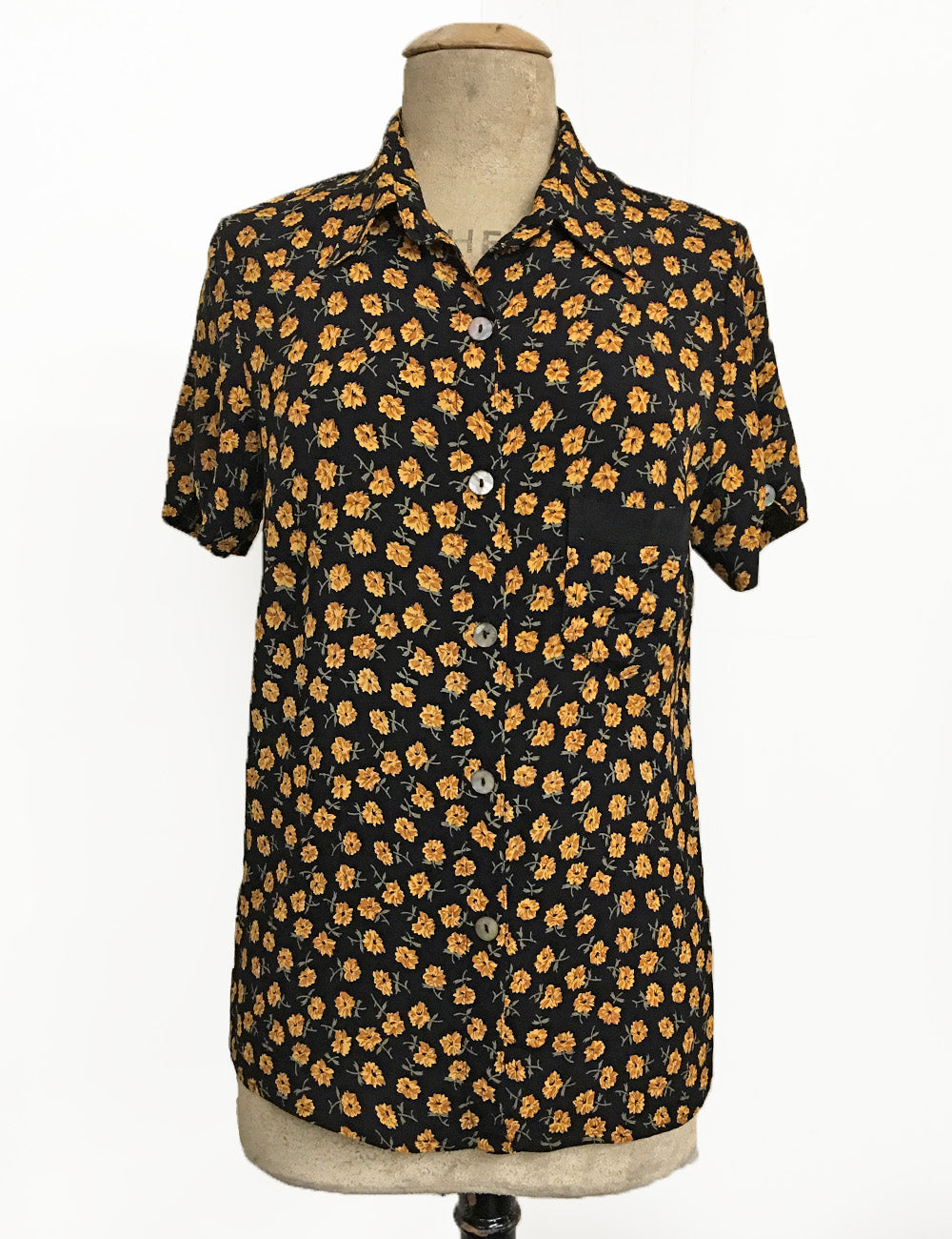 Dandelion Print Button Up Short Sleeve Camp Shirt