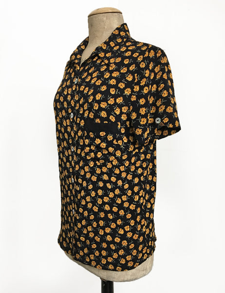 Dandelion Print Button Up Short Sleeve Camp Shirt