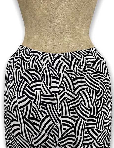 FINAL SALE - Black Deco Waves 1930s Style Louise Lounge Capri Pant