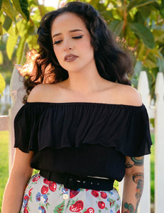Solid Black Ruffle Top Dolores Peasant Blouse