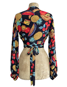 Black Farmers Market Fruit Print Babaloo Wrap Top