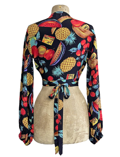 Black Farmers Market Fruit Print Babaloo Wrap Top