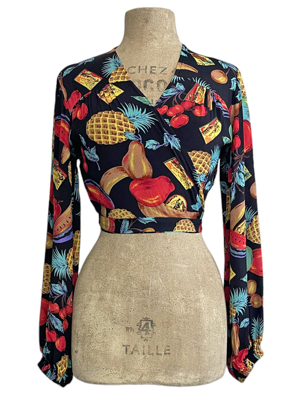 Black Farmers Market Fruit Print Babaloo Wrap Top