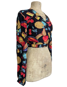Black Farmers Market Fruit Print Babaloo Wrap Top