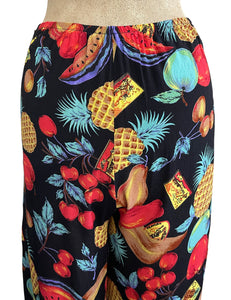 Black Farmers Market Fruit Print High Waisted Palazzo Pants