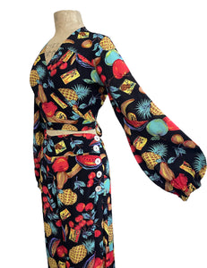 Black Farmers Market Fruit Print Babaloo Wrap Top