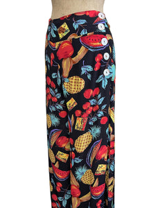 Black Farmers Market Fruit Print High Waisted Palazzo Pants