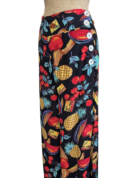 Black Farmers Market Fruit Print High Waisted Palazzo Pants