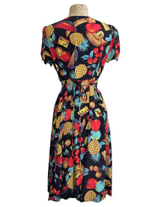 Black Farmers Market Fruit Print Retro Knee Length Rita Dress