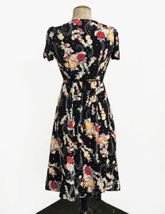 Black Floral Breeze Vintage Inspired Knee Length Rita Dress