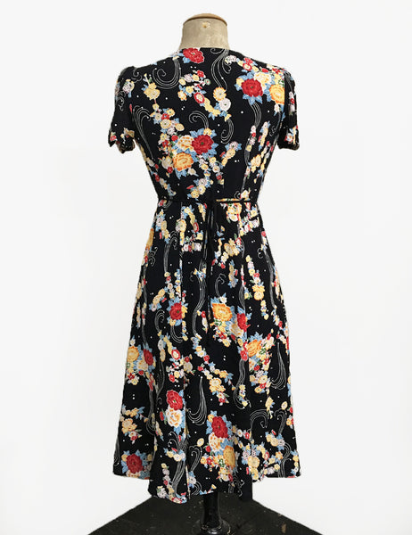 Black Floral Breeze Vintage Inspired Knee Length Rita Dress
