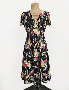 Black Floral Breeze Vintage Inspired Knee Length Rita Dress