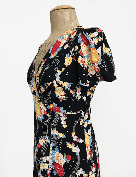 Black Floral Breeze Vintage Inspired Knee Length Rita Dress