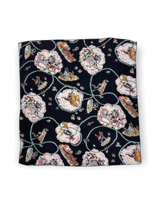 Black & Mint Vintage Western Print Square Hair & Neck Scarf