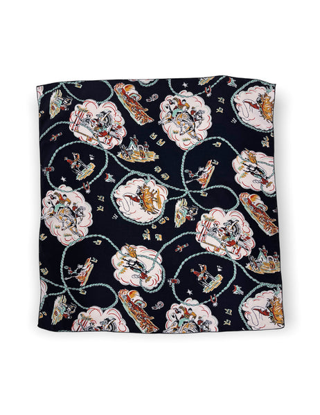 Black & Mint Vintage Western Print Square Hair & Neck Scarf