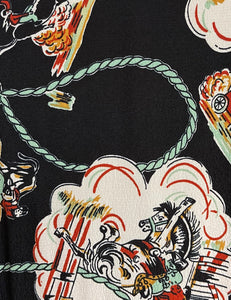 Black & Mint Vintage Western Print Tea Timer Top Top