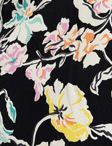 Black Nouveau Floral 1930s Style Louise Lounge Capri Pant