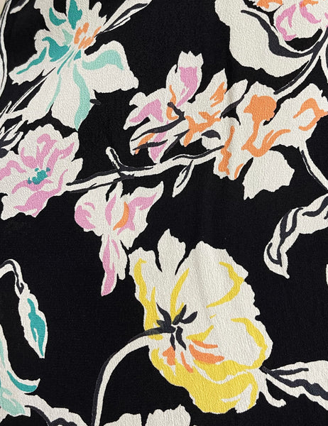 FINAL SALE - Black Nouveau Colorful Floral Flyaway Button Up Tunic Blouse