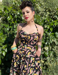 Black & Colorful Pineapple Princess 1940s Inspired Marta Halter Swing Dress