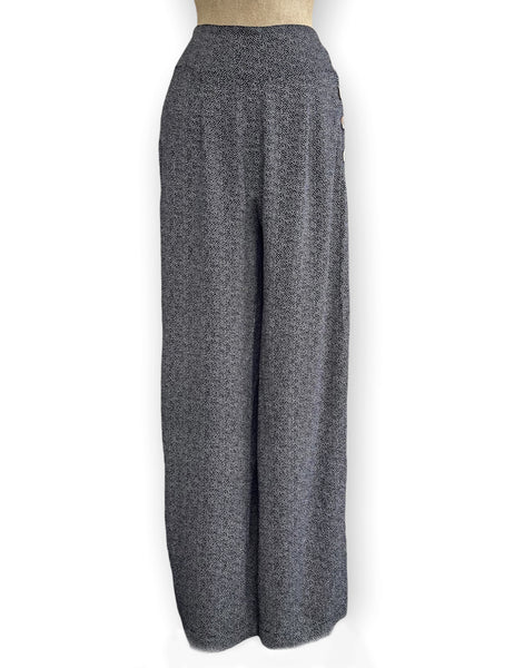 Black Pixie Dot 1940s Style High Waisted Palazzo Pants