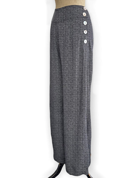 Black Pixie Dot 1940s Style High Waisted Palazzo Pants
