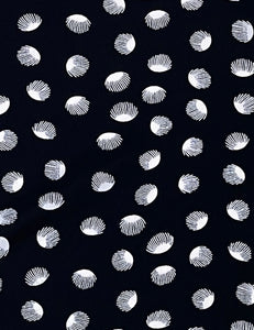Black & White Seashell Dot 1940s Style Cascade Wrap Dress